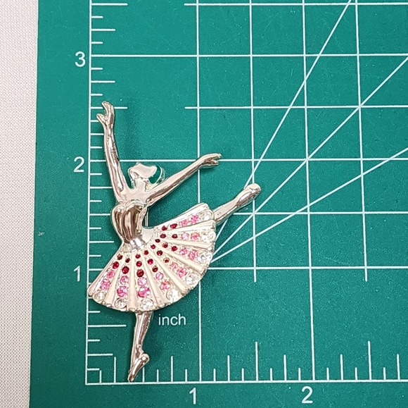 Monet Ballerina Silver with Pink and White Crystal Brooch - Picture 11 of 12